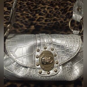 Kathy Van Zeeland Silver Crocodile Embossed Women's Bag